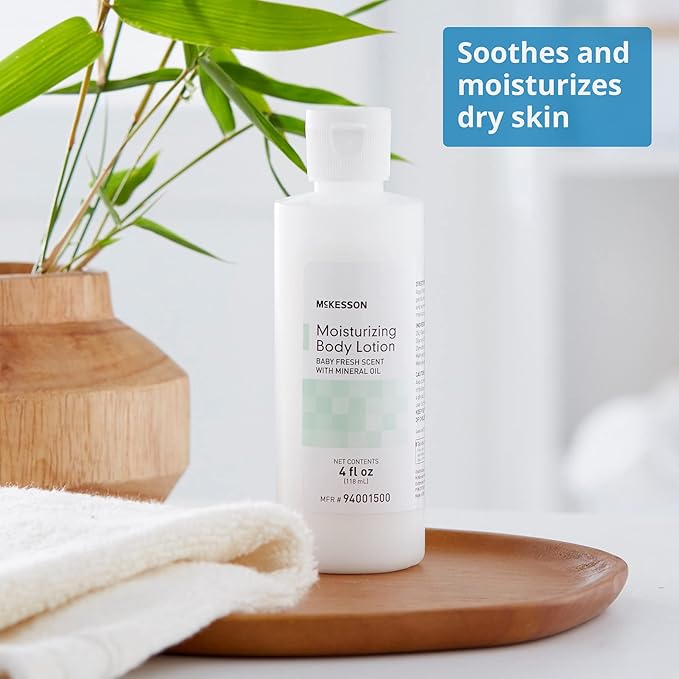 McKesson Moisturizing Body Lotion with Mineral Oil, Baby Fresh Scent, 4 fl oz, 12 Count