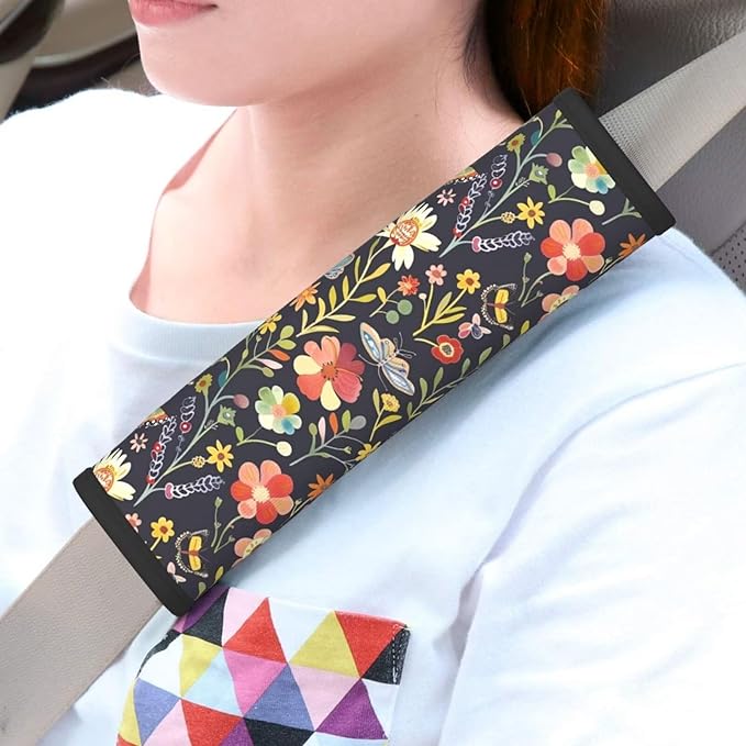 2 Pack Car Seat Belt Pads Cover Cushion for A More Comfortable Driving Herbs Floral Seat Belt Shoulder Strap Covers Hippie Butterflies Harness Pad for Car Interior Accessories