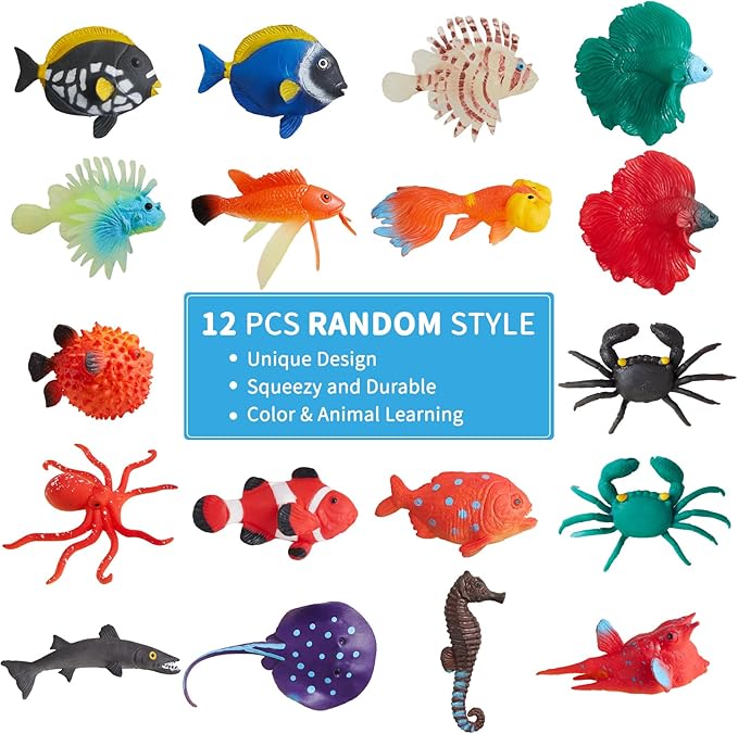 Color Changing Water Table Toys, Mold Free Bath Toys, Squishy Mini Fish Sea Animals Toys for Kids, for Pool, Bathroom, Ocean Party Decorations, Class Rewards, Christmas,Easter
