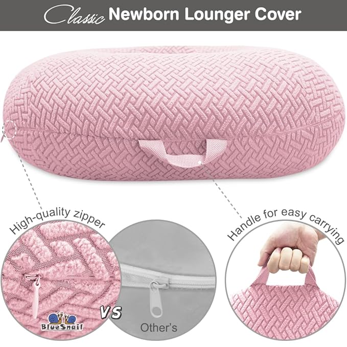 Strechy Newborn Lounger Cover, Removable and Ultra Soft Sung Fitted Baby Lounger Slipcover by BlueSnail (2 Pack, Pink+Light Gray)