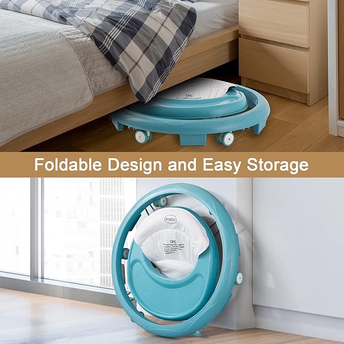 Foldable Baby Walker with Safety Slider , The Oldschool Round Shape Baby Walker, Suitable for All terrains, Babies (6-18 Months) (Green), 1.0 Count