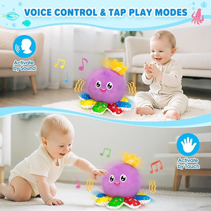 IJIGU Baby Toys 6-12 Months, Infant Musical Crawling Octopus Plush Toy, Interactive Tummy Time Sensory Toy for Babies 6-18 Months, Toddler Gift for Boys Girls
