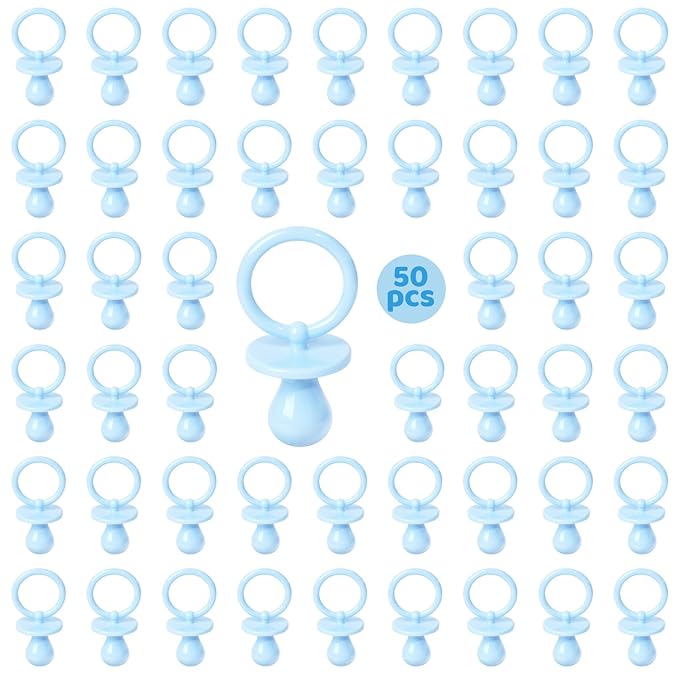 50 Pacifiers for Baby Shower Game Boy, 2.75’’ Plastic Pacifiers Baby Shower Game, Bulk Baby Shower Pacifiers for Gender Reveal Baby Shower Decoration DIY, Table Scatter, Baby Shower Favors (Blue)