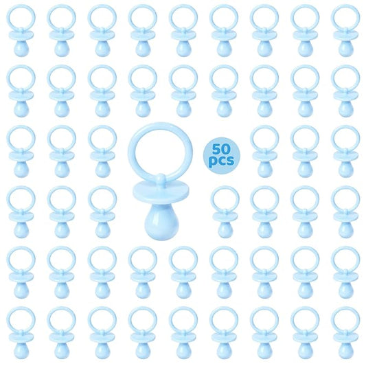 50 Pacifiers for Baby Shower Game Boy, 2.75’’ Plastic Pacifiers Baby Shower Game, Bulk Baby Shower Pacifiers for Gender Reveal Baby Shower Decoration DIY, Table Scatter, Baby Shower Favors (Blue)