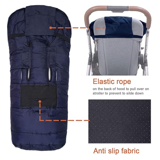 Stroller Footmuff, Winter Warm Waterproof Stroller Bunting Bag Fit All Stroller, with Non Skid Adjustable Fixing Cords and Adjust Hood, Stroller Cover for Winter/Stroller Accessory