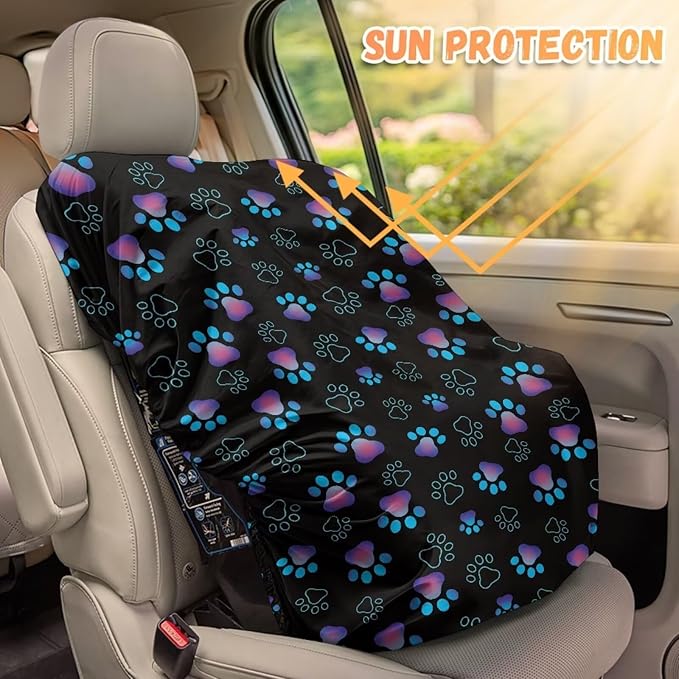 XYZCANDO Dog Paw Print Car Seat Protector for Child Car Seat Cartoon Baby Car Seat Shade Cover Breathable Car Seat Sun Cover for Baby Easy to Install Baby Car Seat Cover Gift for Family