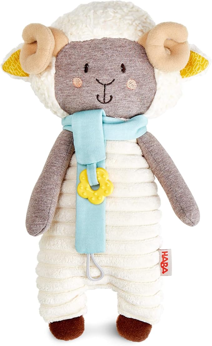 HABA Woolbert The Ram Lovey Set - Stuffed Animals for Babies, Pacifier Clips, Sensory Toys & Baby Teething Toys Ideal for Ages 0 Months+