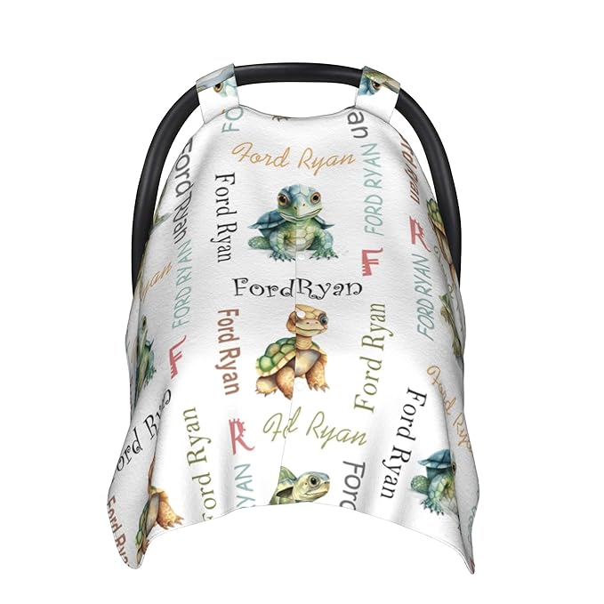 Personalized Winter Baby Car Seat Cover with Name Turtle Winter Car Seat Cover for Baby Seat or Stroller Custom Infant Car Seat Covers Minky Blankets Nursing Cover Breastfeeding Scarf