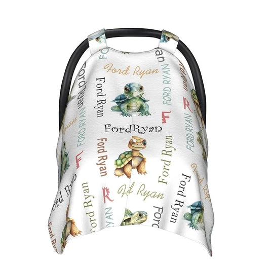 Personalized Winter Baby Car Seat Cover with Name Turtle Winter Car Seat Cover for Baby Seat or Stroller Custom Infant Car Seat Covers Minky Blankets Nursing Cover Breastfeeding Scarf
