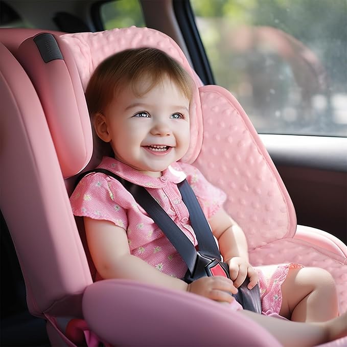 2-in-1 Baby Carseat Head Support, Infant Car Seat Insert for Girls Boys, Soft Babies Neck Support and Body Cushion for Stroller, Baby Swing, Bouncer (Pink)