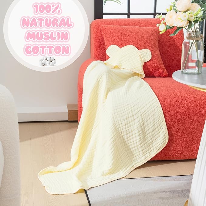 Preboun 6 Pcs Muslin Baby Hooded Towels Cotton Absorbent 6 Layers Cute Bath Toddler Towels for Newborn Kids Girl Infant Boys Toddler Shower Gift Supplies (Multicolor)