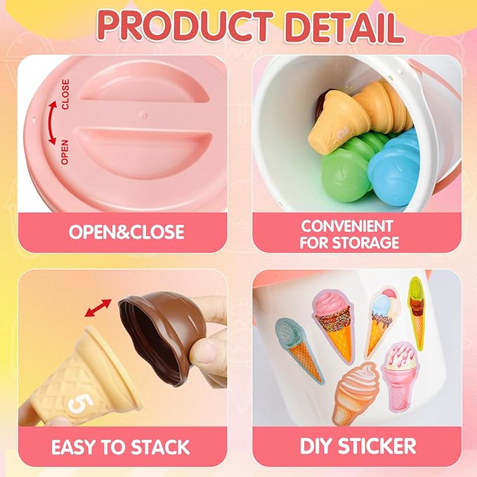 Ice Cream Toy Counting and Color Sorting Set for Toddlers, Montessori Preschool Kindergarten Learning Activities Fine Motor Skill Toys, Number Math Games Learning Toy Gifts for Kids Boys Girls Age 3-5