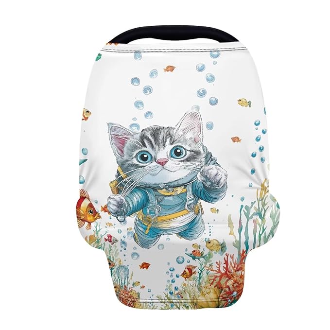 Cat Car Seat Canopy Breastfeeding Cover - Multi Use Baby Stroller and Carseat Cover, All Weather Breastfeeding Covers, Boys and Girls Shower Gifts