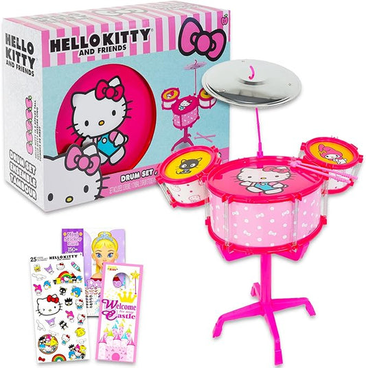 Hello Kitty Toy Drum Set for Girls - Hello Kitty Instrument Bundle with Hello Kitty Drum Music Set, Hello Kitty Stickers, Create-A-Face, Door Hanger | Hello Kitty Musical Toys for Girls
