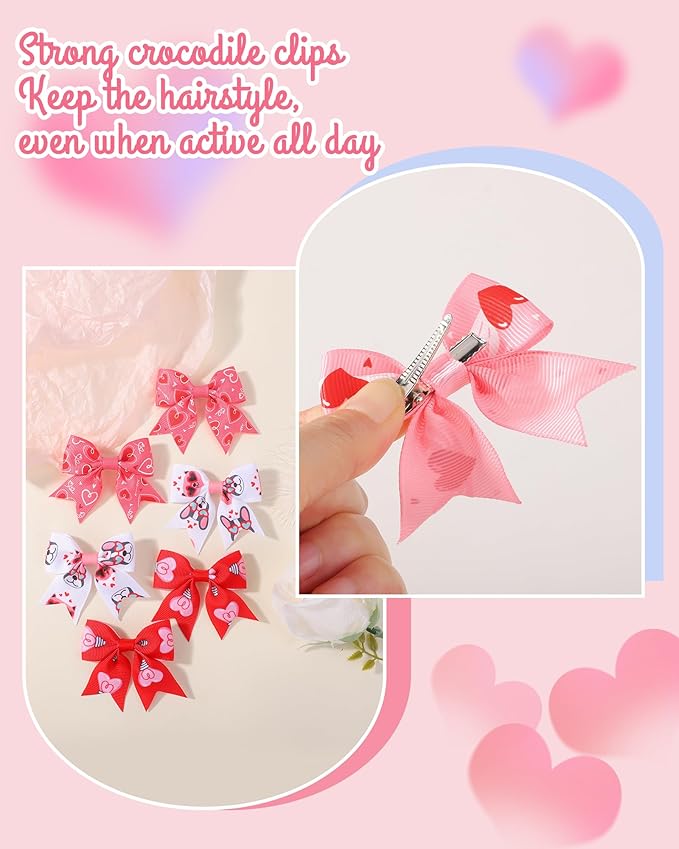 Jollybows 20pcs Baby Hair Clips Girls Bows Love Heart 2" Mini Alligator Clip Toddler Pigtail Bow Fine Hair Clip Valentine Hair Accessories