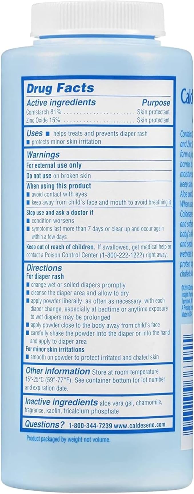 Caldesene Cornstarch Baby Powder with Zinc Oxide, Talc-Free Baby Powder, 5 Oz (2 Pack)