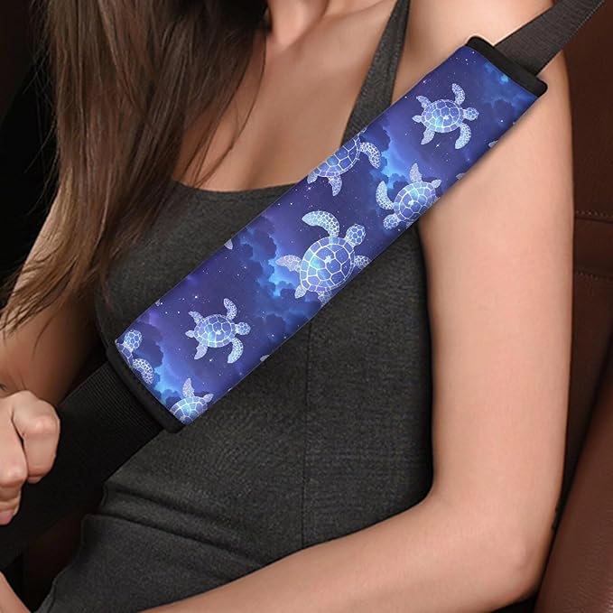 2-Pack Sea Turtle Print Seat Belt Covers Galaxy Starry Sky Soft & Comfortable Seat Belt Ocean Animal Turtles Universal Car Seat Belt Strap Cover Shoulder Strap Pad
