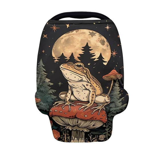 Forchrinse Frog Mushroom Baby Carseat Cover Stretchy Soft Infant Car Seat Canopy Breastfeeding Cover Nursing Cover Multi-use Stroller Cover