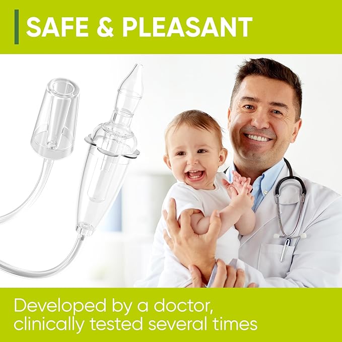 Airmed's Vac Nasal Aspirator Baby. CLINICALLY Tested, Safe and Gentle. Baby Nose Sucker with 2 Suction Heads and Cleaning Brush. Safe and Gentle Baby Nasal Aspirator with Strength of a Vacuum Cleaner