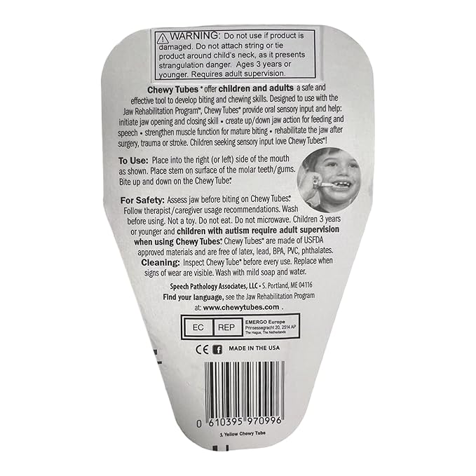 Chewy Tubes, Pack of 2 Yellow (Small) Chewy Tubes - Pediatric and Adult Sensory Treatment Tool