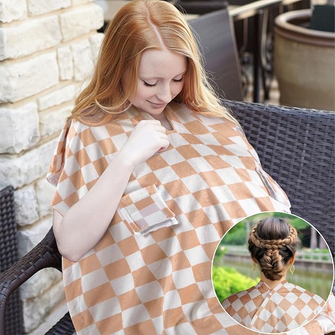 AceOrbit Khaki Checkered Car Seat Cover Baby Boy Girl, Minky Warm Winter Carseat Covers with Opening Soft for Newborn Infant Boys Winter Stroller, Nursing Cover Canopy Gift