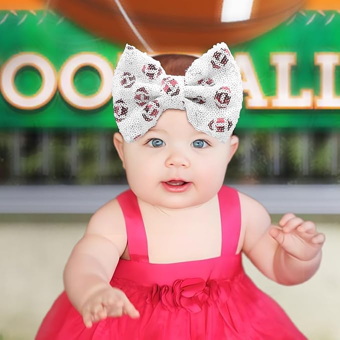 Football Baby Girls Headbands Sequin Glitter Hair Bow for Newborn Infant Toddler Kids Red Baby Head Bows Baby Girl Football Outfit
