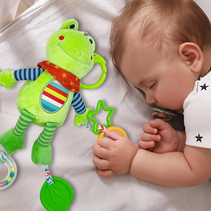 Baby Hanging Toys, Plush Animal Stuffed Sensory Toys for Carseat Stroller Car Seat Crib Play Gym, Baby Toys for 0 3 6 9 12 Months, Baby Boys and Girls Gift (Frog)