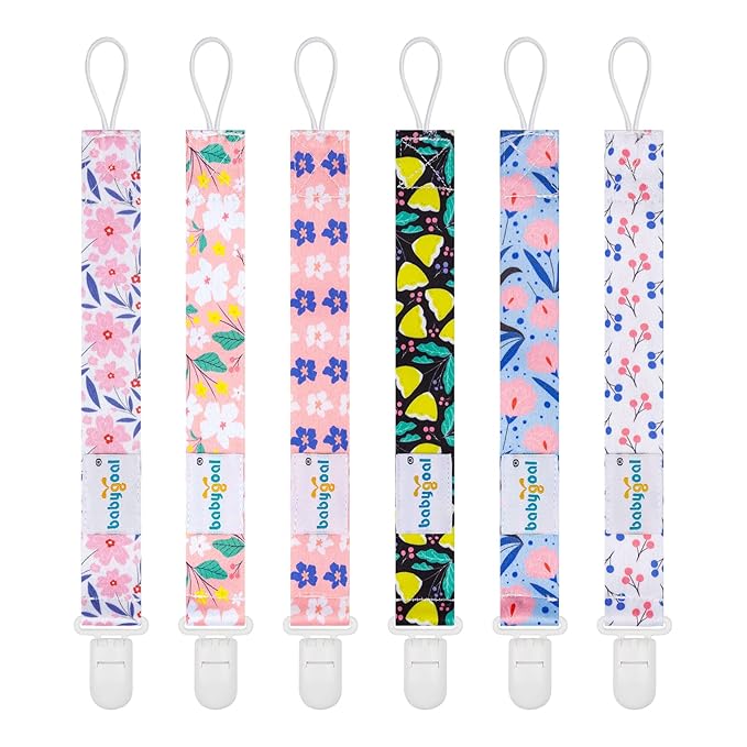 babygoal Floral Pacifier Clips, 6 Pack Binky Paci Holder Leashes Fits for Most Baby Pacifiers and Binkies