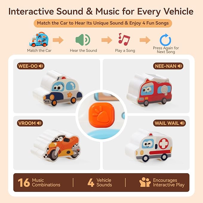 Interactive Matching Car Toy for Toddlers 1-3, 3-in-1 Shape Sorting Vehicle Truck with Realistic Sounds & Music, Early Learning Birthday Gift for 1 2 3 Year Old Boys Girls