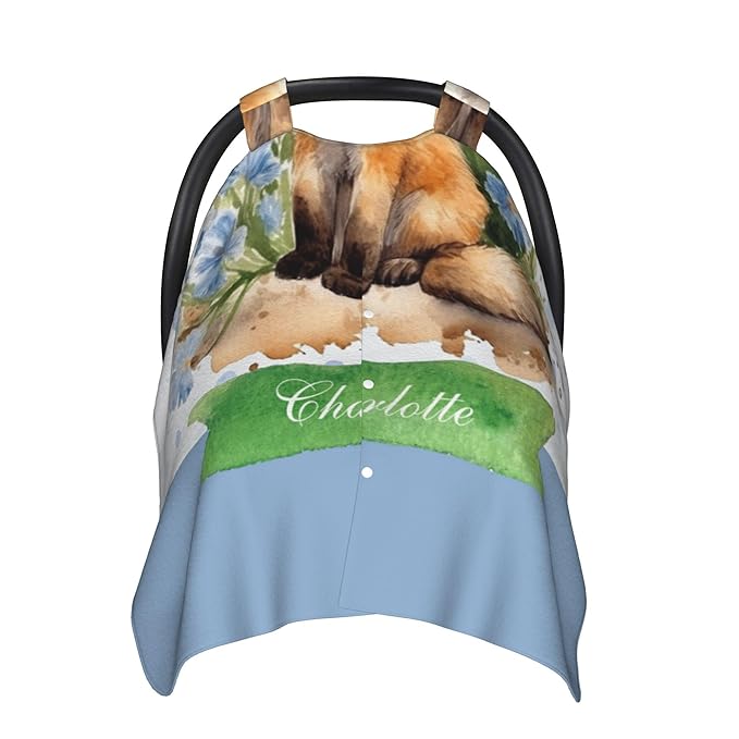 Personalized Baby Car Seat Cover Winter Custom Minky Carseat Cover Boy Girls with Name Fox Carseat Canopy Customized Car Seat Canopy Infant Carrier Covers Nursing Cover Toddler Blanket