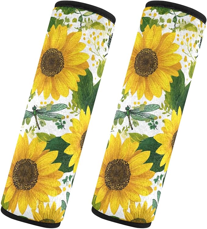 2 Pack Seatbelt Covers Seat Belt Cover Pad for Adults Boys Girls Car Seat Strap Covers Pads Cushion Universal Shoulder Strap Pad Protector for Backpack Camera Bag 10x7.7Inch Cute Yellow Sunflowers and
