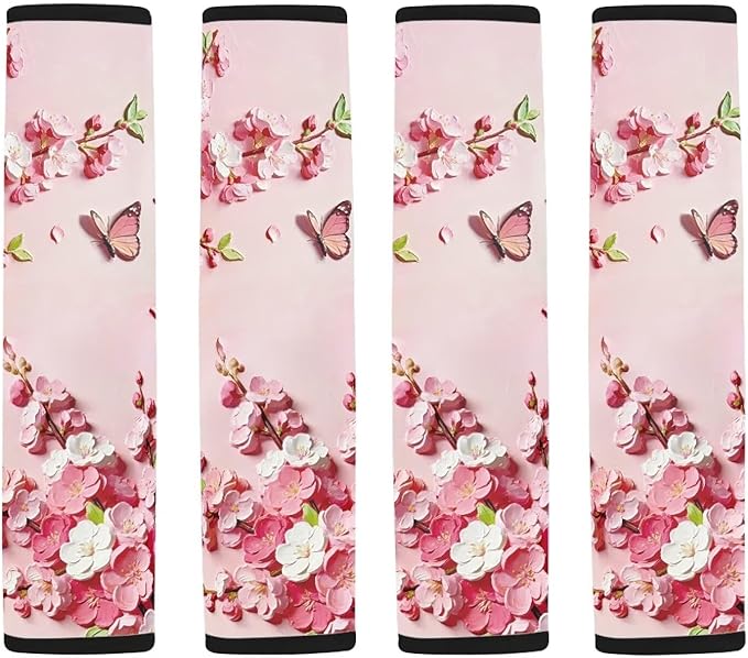 AFPANQZ Auto Seat Belt Covers for Adults Children 2 Pack Safety Seatbelt Pad Cushion Kit Butterfly Peach Blossom Universal Daiper Bag Backpack Shoulder Straps Pads Comfortable Universal