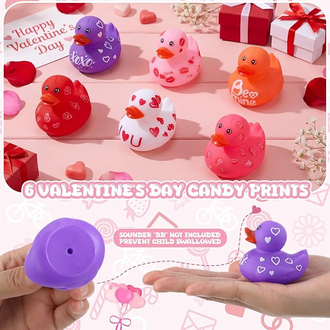 Jerify 12 Pcs 2 Inch Valentine's Day Rubber Duckies Bulk Mini Heart Rubber Ducks for Kids Bathtub Toys Classroom Prizes Birthday Wedding Party Favors Gifts Goodie Bag Fillers, 6 Styles (Colorful)
