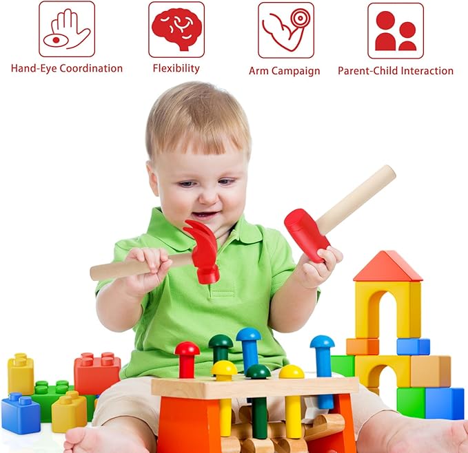3pcs Wooden Mallet Toy Hammer Simulation Wooden Hammers Small Plastic Toddler Fake Hammer Portable Maintenance Kids Tools Toys Pretend for Boys Girls