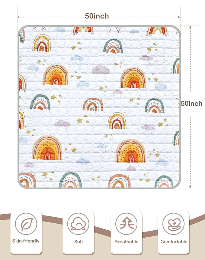 Baby Play Mat for Floor,50" X 50" Playpen Mat for Babies,Foldable & Washable Baby Crawling Mat,Non-Slip Cushioned Baby Floor Mat,Activity Baby Playpen Mat for Infants
