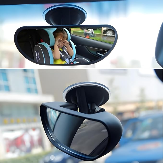 Universal Car Baby Mirror 360 Degree suction cup type Car Back Seat Baby View Mirror Adjustable Auxiliary Rear View Mirror 5.9Inch - Black
