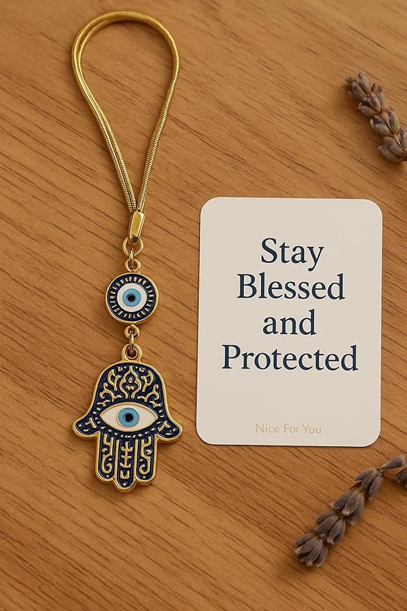 Simagift Luxury Gold Detailed Hand Of Fatma & Evil Eye Mirror Rearview Mirror Ornament