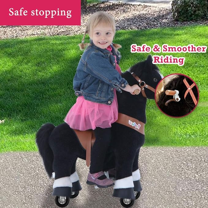 PonyCycle Ride on Horse with Brake, Sound & Pedal Pad, Classic Model U Walking Horse Mechanical Pony Black Giddy up Pony Plush Toy Walking Animal U3 for Age 3-5 Years -Ux326