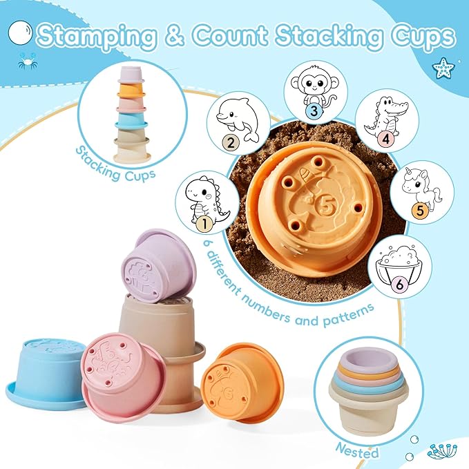 Baby Bath Toys for Kids Ages 1-3, 16PCS Mold Free Bath Toys for Toddler 2-4 & Babies 6-12-18 Months Bath Cups Watering Can with Storage Bag Montessori Bathtub Sand Pool Water Toys for 1+ Years Old