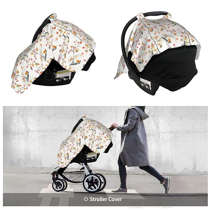 Fall Leaf Bird Tree Branch Baby Car Seat Canopy Nursing Cover for Newborn Car Seat Breastfeeding Covers Blanket Newborn Shower Gift