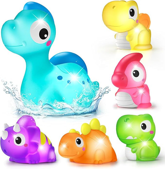 Light Up Bath Toys for Kids Ages 1-3, Dinosaurs Water-Activated Toys, Bathtub Toys for Toddlers 2-4, Pool Floating Water Bath Toys for 1 2 Year Old Boy Girl Gifts - 6 Packs