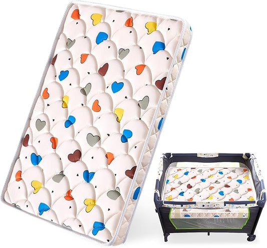 Pack and Play Mattress (38 "x26 "x1.5"),Skin Friendly Fabric, Soft, Breathable and Quiet, Provides Baby Friendly Support and Helps Healthy Spine Development,Pack and Play Topper,Cute Heart Pattern