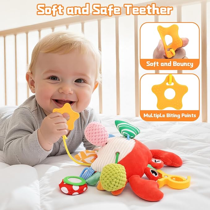 Car Seat Toys for Babies 0-6 Months, Baby Hanging Toys for Car Seat, Stroller, Crib, Gym with Pulling Cords, Rattle, Mirror, Stroller Toys for Baby Infant Newborn Toddler Boy Girl Easter Gifts