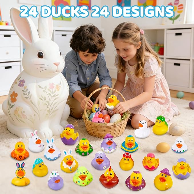 24 Pack Rubber Ducks Jeep Ducking with a Bag- 2" Easter Assortment Duckies for Jeep Duck Easter Themed Cruise Duck for Pool, Party Favors, Birthday Gifts, Classroom Incentives, Kids Water Bath Toys