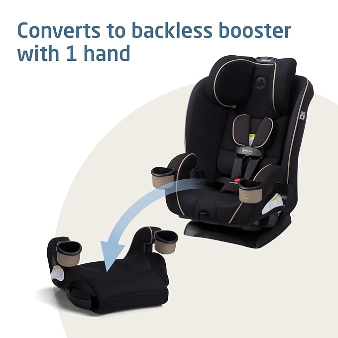 Maxi-Cosi Kani 4-in-1 Infant Kids Convertible Car Seat, Rear-Facing, Forward-Facing, Booster, Slim 3-Across Fit, Magnetic Buckle, 5-Position Recline, Fits 5-100 lbs, 19-57 in, Caspian Caviar