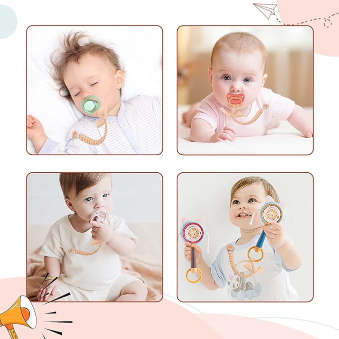Pacifier Clip for Boys Girls Pacifier Holder Leash Boho Rainbow Wooden Clips Handmade Braided Cotton Unisex Baby Shower Birthday Gift Christmas Gift