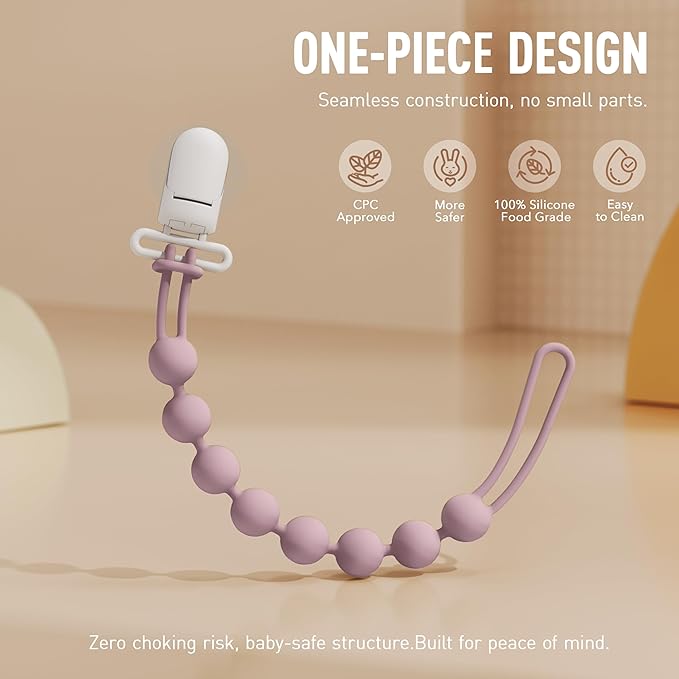 Cuddle Campus Silicone Pacifier Clip Holder with One Piece Design,Soft Flexible Binky Clips with Texture for Baby Boy and Girl Pack of 5 Plastic Clip (0-6m)