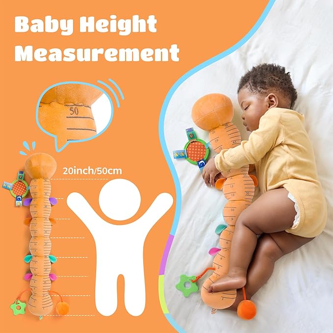Baby Toys Musical Caterpillar Interactive Multicolored Infant Toy Crinkle Rattle Soft with Ring Bell Stuffed Cuddly Baby Toy with Ruler Design Educational Toddler Plush Toy for Preschool