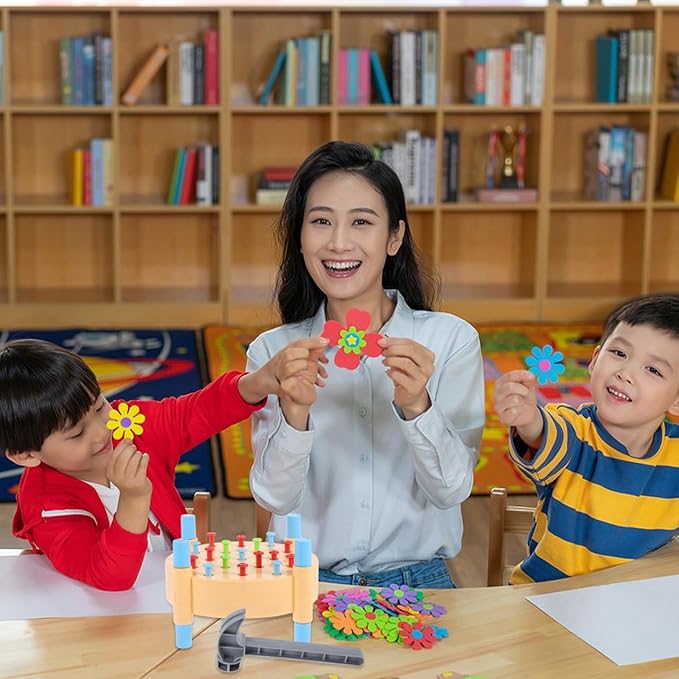 BESPORTBLE Montessori Hammer for Realistic Pounding Game with Multicolor Pegboard Fine Motor Skill Development Hand-Eye Coordination Early Learning Activity