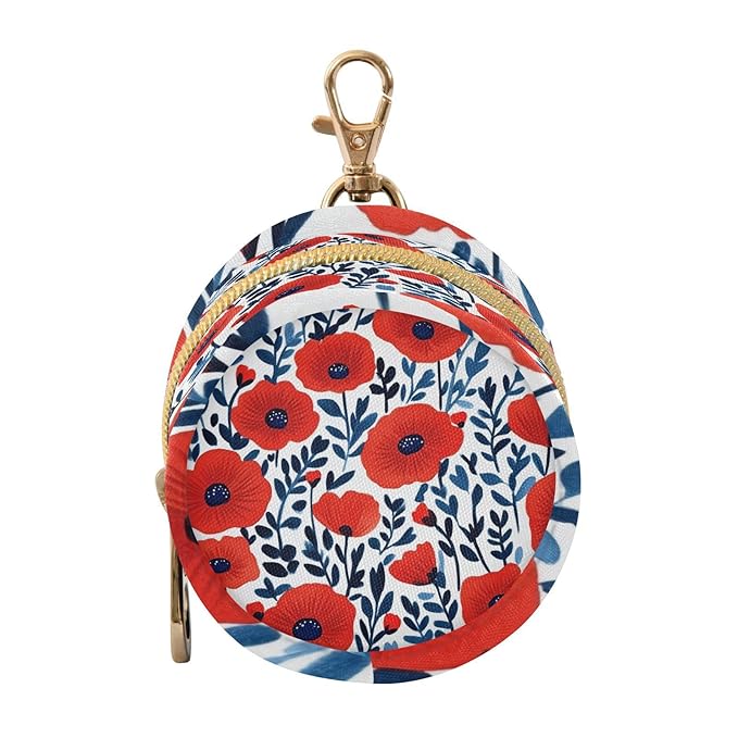Pacifier Holder with Clip Pacifier Case for Diaper Bag Round Baby Pacifier Pouch Box Bag Portable Red Poppy and Leaves